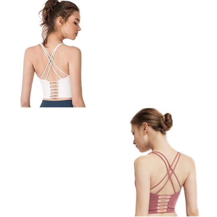 2 pièces Femme Sous vetements Bustier corset pour Jogging Yoga Gym Fitness(Couleurs différentes et Même taille)-S-Blanc-Rouge