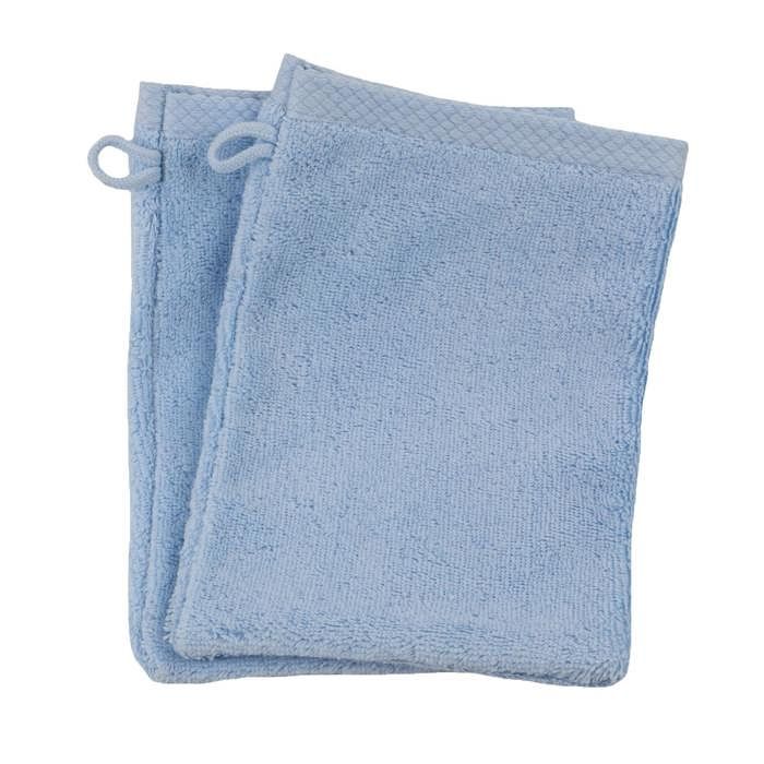 LINANDELLE - Lot de 3 gants de toilette coton eponge luxe ESSENTIELLE - Bleu ciel
