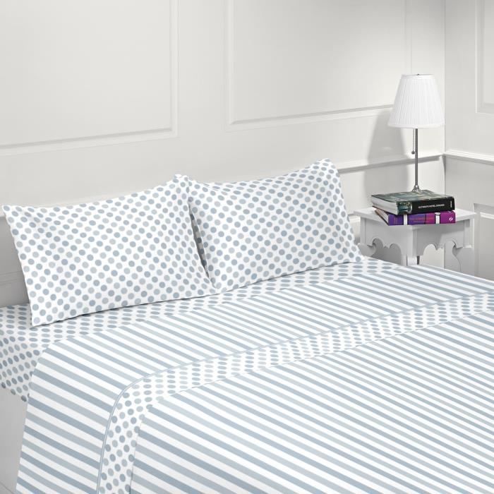 LINANDELLE - Lot de 2 taies d'oreiller en coton Flanelle imprimé GERES - Bleu - 65x65 cm
