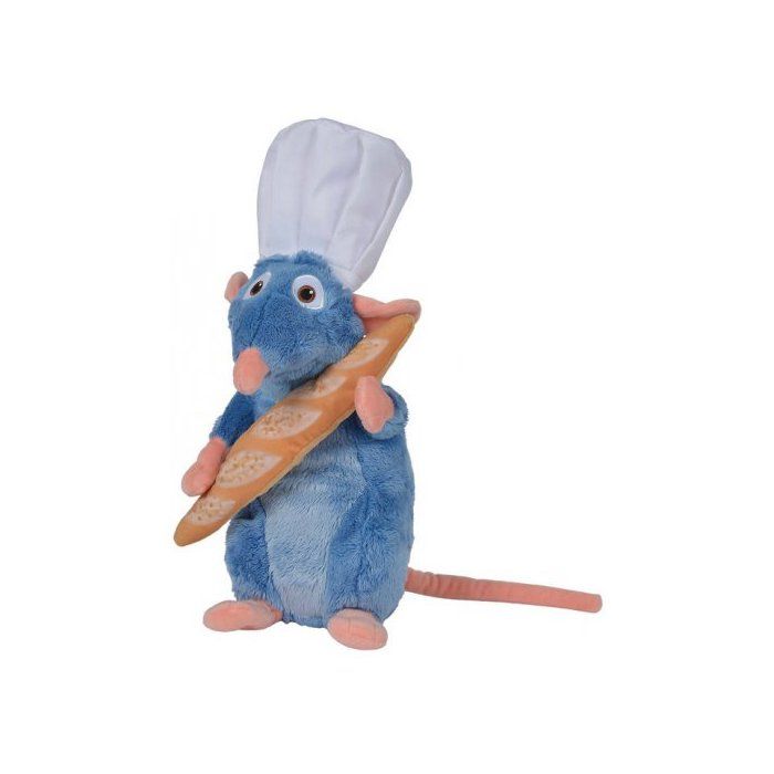 Peluche Disney 33 Cm : Rat Remy Chef De Cuisine Avec Baguette De Pain - Peluche Licence Ratatouille