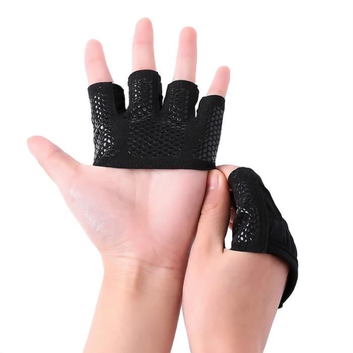 Yoga professionnel Haltère Fitness Barbell Haltérophilie Gants Gym adultes respirant protection moitié Gants doigts Size- L (Noir)