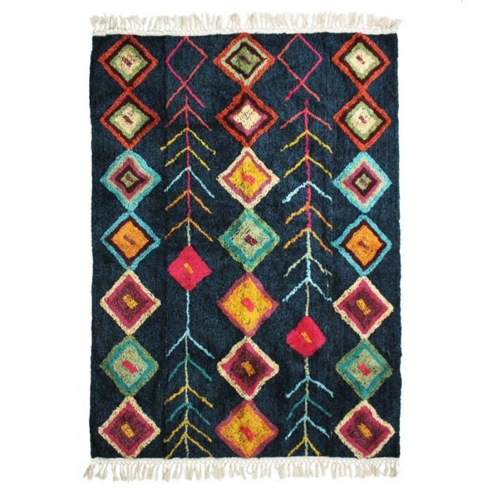 BERBERE COLOR - Tapis 100 % coton esprit berbère bleu 190x290