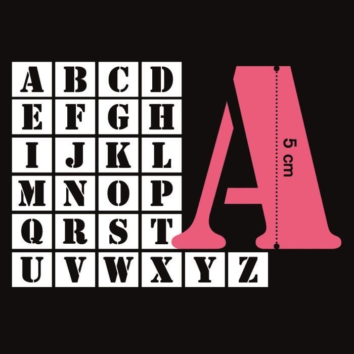 MAHÉ 26 Pochoirs Plastique Lettres 5 cm