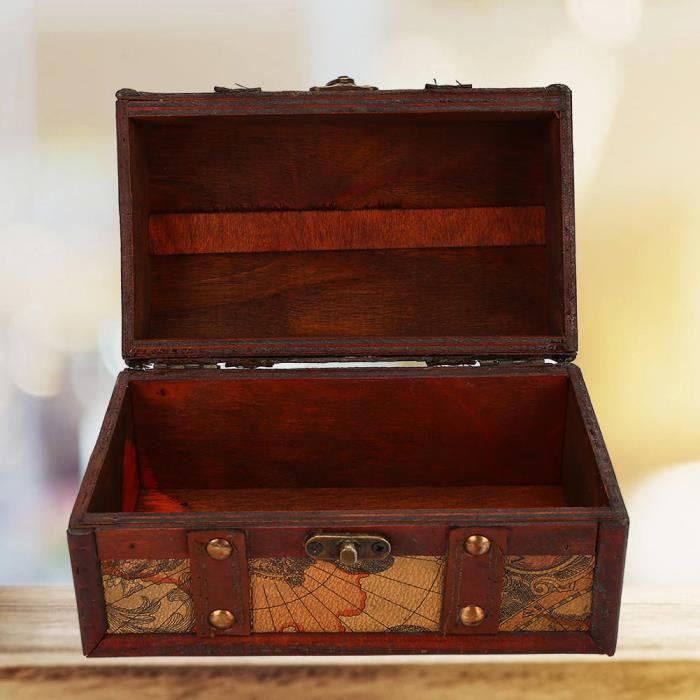 VINGVO coffre au trésor Vintage Coffre au trésor fait main en bois vintage