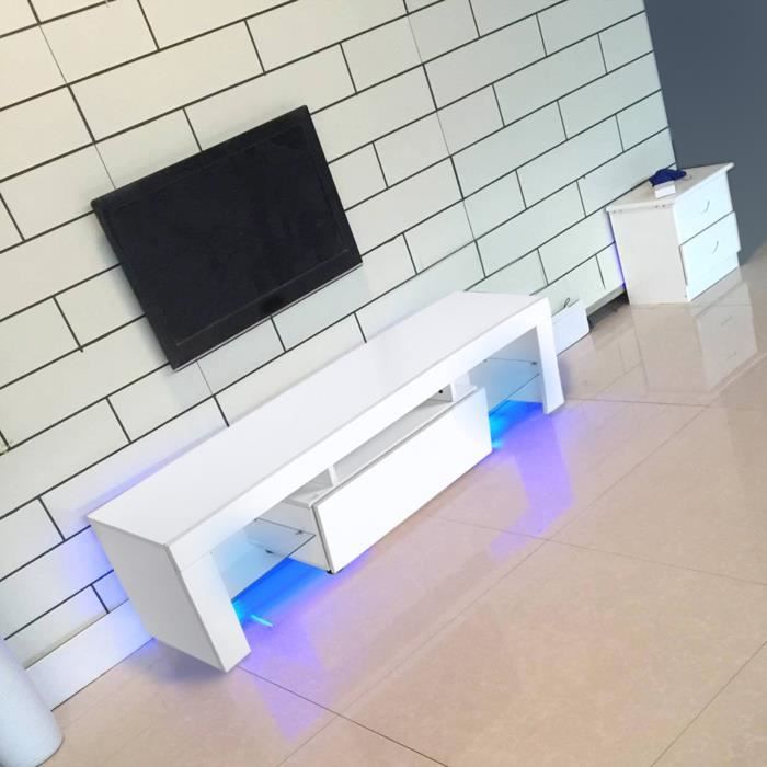 YUY Meuble TV moderne avec télécommande LED RGBW 130 x 35 x 45 cm
