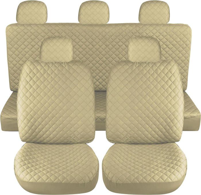 Lupex Shop - Housses de siège auto universelles, mod. A21, avant et arrière (Set 9pcs) - Beige
