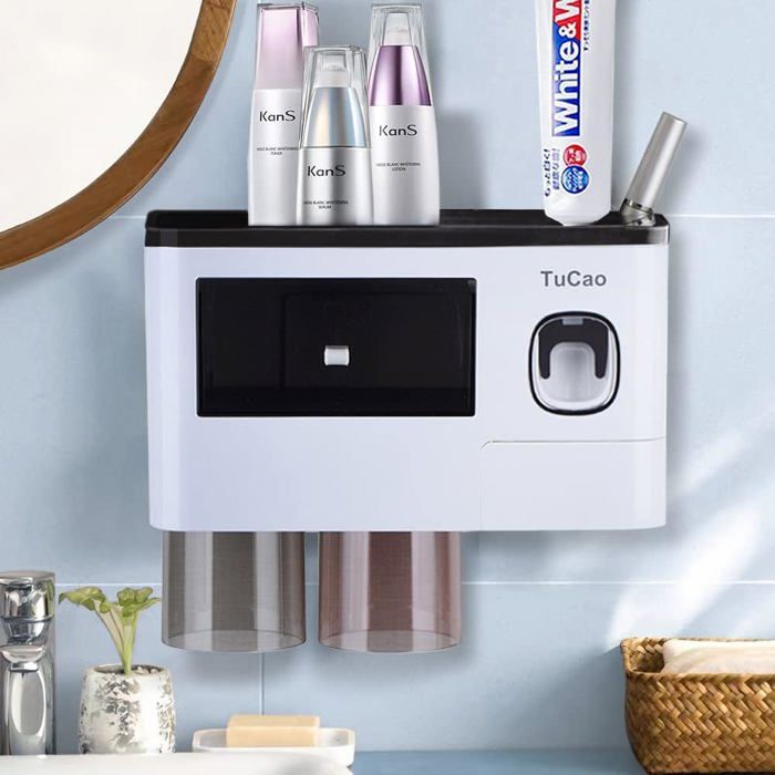 Distributeur automatique de dentifrice mural porte-brosse à dents peu encombrant pour salle de bain