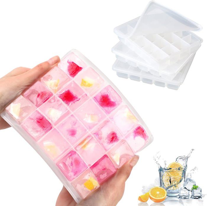 Bac À Glaçons, 3 Paquets Moule À Glaçons En Silicone Avec Couvercle