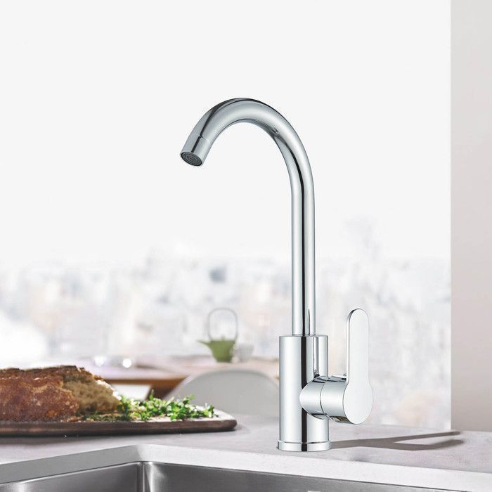 Robinet Cuisine Bec Haut Pivotant 360° - Eau Froide Unique - Acier Inoxydable - Pour Évier Et Filtre à Eau