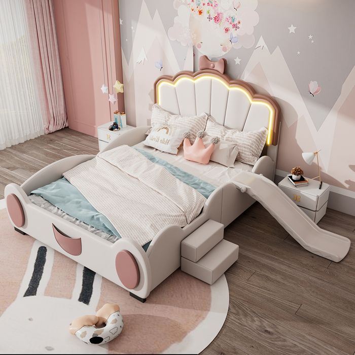 Lit jeune Lit 90x200 cm lit denfant lit papillon lumière LED télécommande équipé dun matériau PU