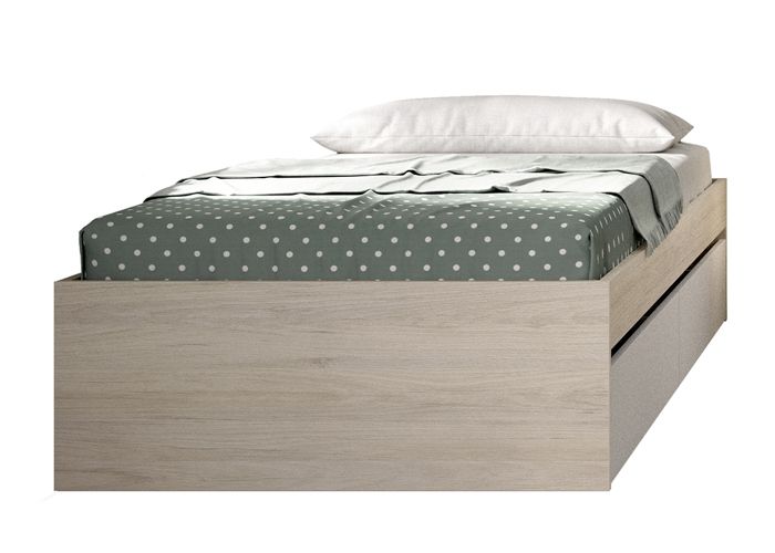 Structure de lit couchage 90 x 190 cm en bois avec 2 tiroirs blanc chêne naturel Structure de lit couchage 90 x 190 cm en bois avec 2 tiroirs blanc chêne naturel