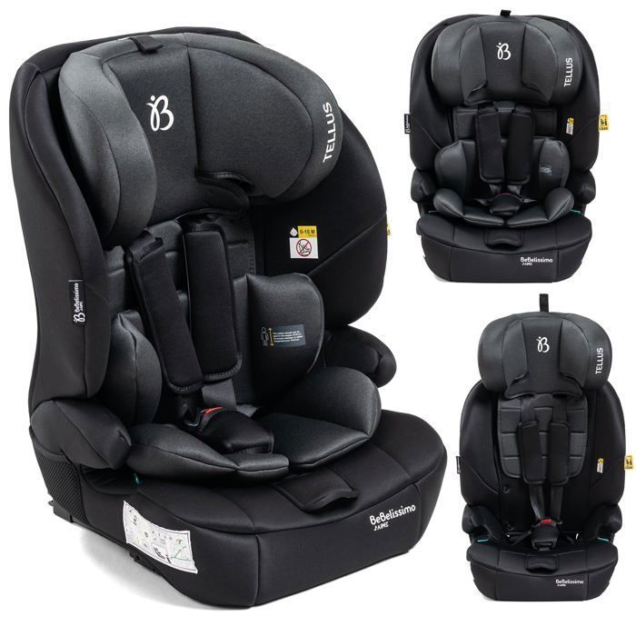BEBELISSIMO - Siège auto bébé Isofix - 76 -150cm - Tellus - de 9 à 36 kg 15 mois à 12 ans -gris