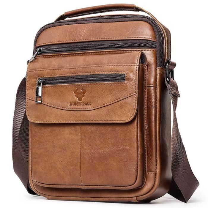 Sacoche Homme HUMERPAUL en Cuir Véritable Grande Pochette