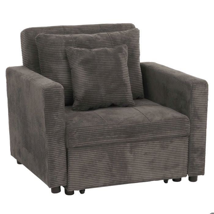 Fauteuil-lit - DÉCOSHOP26 - 04_0006254 - velours côtelé gris foncé - couchage 197x100 cm - dossier 3 positions