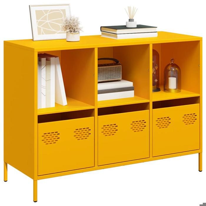 SALE 2025Meuble bas bahut vaisselier - Buffet jaune moutarde 101 5x39x73 5 cm acier laminé à froid 30 06 Kg 1922