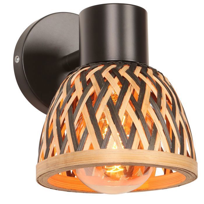 iDEGU Applique Murale Intérieur Industriel Lampe Murale Vintage en Bambou et Métal Design Cage Luminaire Réglable pour Couloir