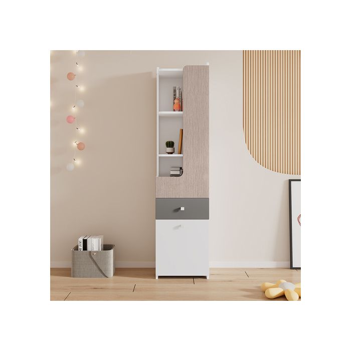 Bibliothèque - MUVOE - Haute - MDF - Blanc Orme Clair Gris - 2 Étagères