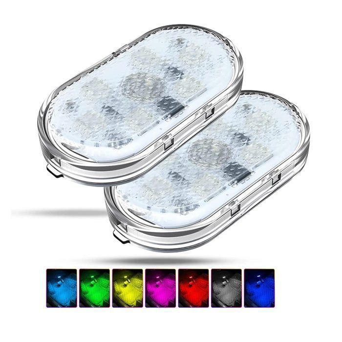 Éclairage intérieur de voiture - AIMOONSA - 7 couleurs RGB tactile USB - Rechargeable 120mAh - Lot de 2 - Magnétique/Adhésif