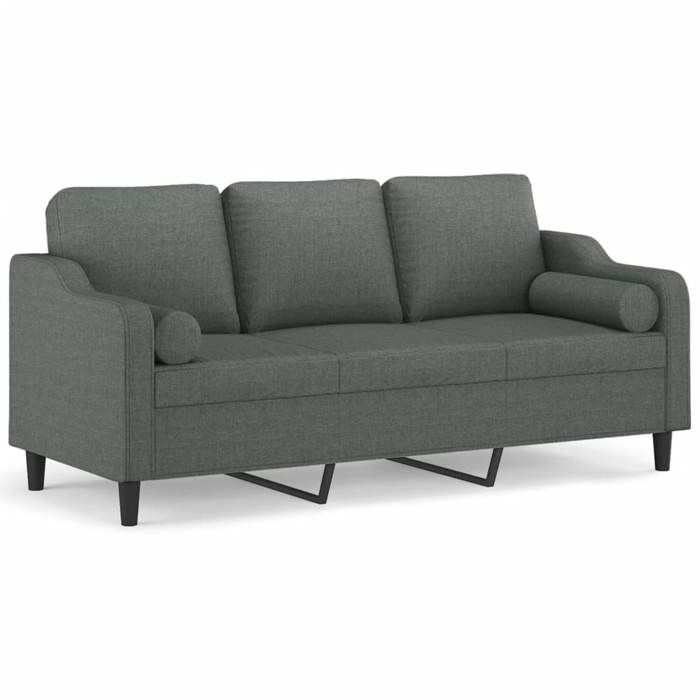 667124& Canapé 3 places - avec oreillers gris foncé 180 cm tissu - L198 x P77 x H80 cm
