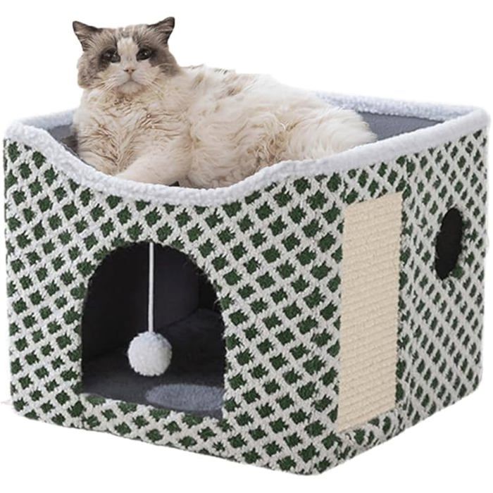 Comparer les prix de Lit niche chat dintérieur maison pour chat avec coussin amovible lavable rembourré Taille S Light Green LIGHT GREEN CHATIERE