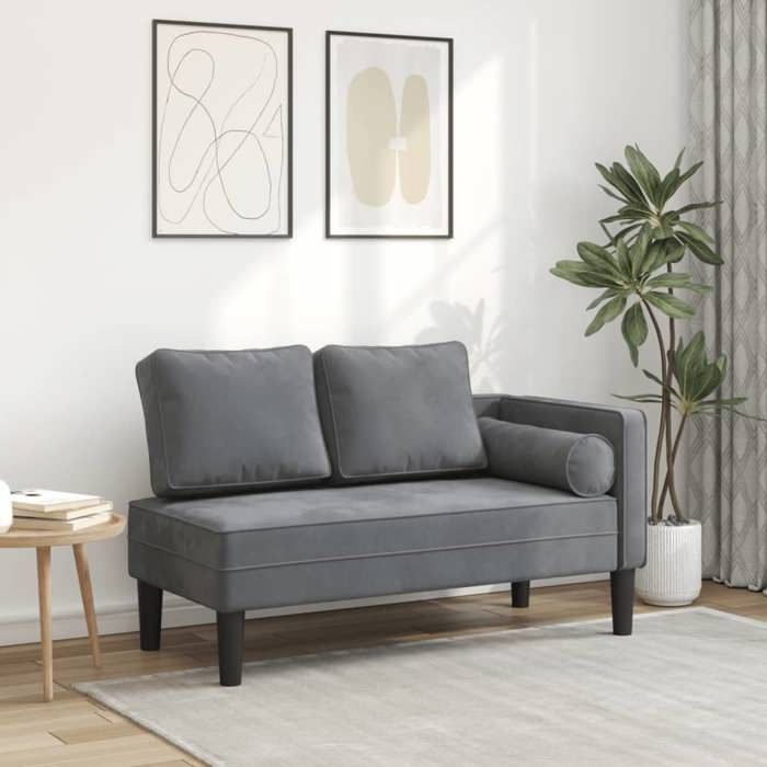 Printemps/été 2025 Chaise longue VIDAXL avec coussins gris foncé velours - 116.5x62x57.5 cm LV6319