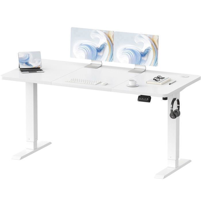 Bureau Assis Debout 140x60cm，Hauteur de Bureau Réglable 71-119cm