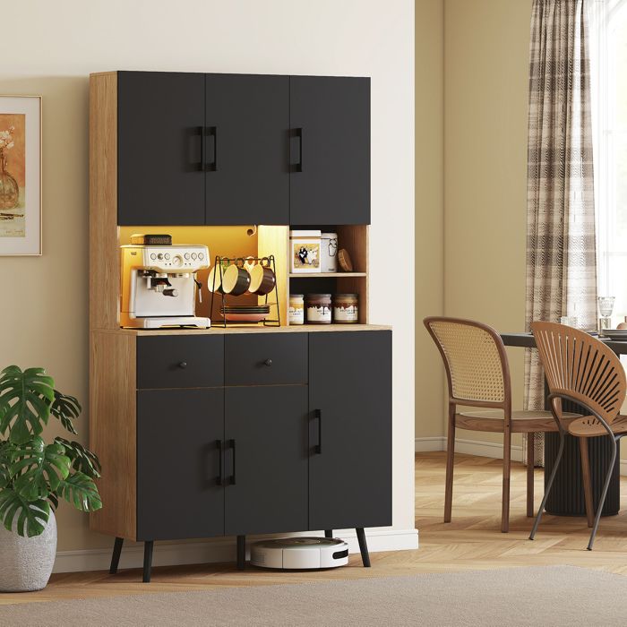 MODFU Buffet avec tiroirs, compartiment à double porte et 2 étagères réglables en hauteur, 138x40x85 cm, en MDF, noir - Maison MODFU Buffet avec tiroirs, compartiment à double porte et 2 étagères réglables en hauteur, 138x40x85 cm, en MDF, noir - Maison