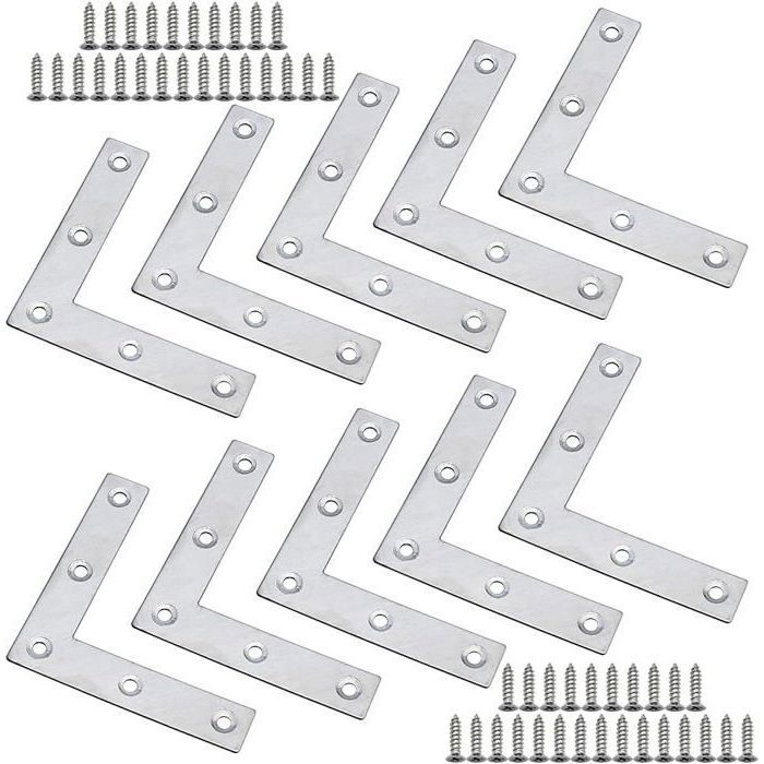 Lot de 10 Équerre à Angle Plat 80 x 80 x 1 5mm en Acier Inoxydable Plus Épaise Plates en Forme de L ODIPIE