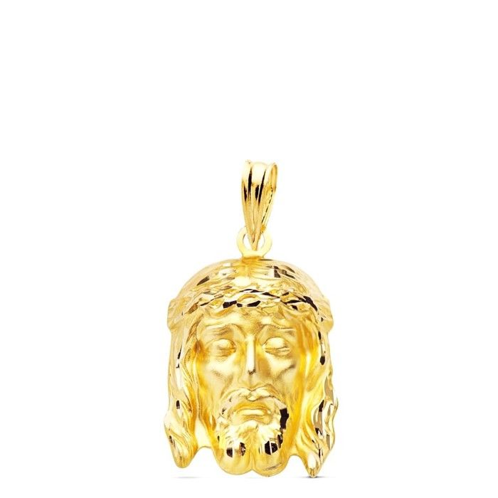 Christ de la Bonne Mort. tête de Christ en or 9 carats. pendentif creux de 19 mm