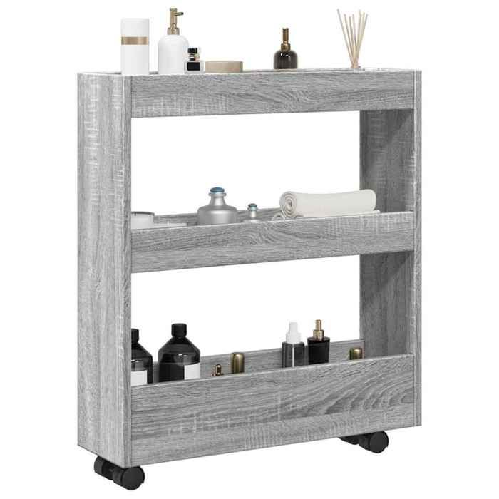 Chariot de rangement 3 niveaux - vidaXL - Sonoma gris - Bois dingénierie - 60x18x70 cm