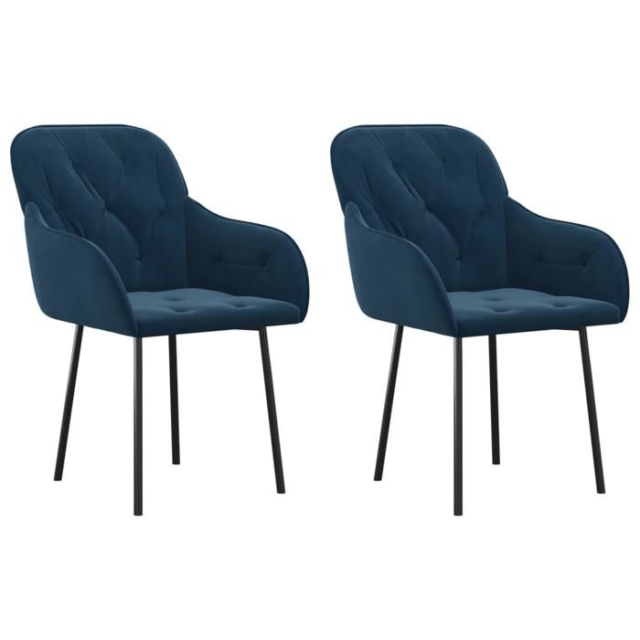 “Winter SaleTOP Chaise de cuisine Bleu - Chaises à manger lot de 2 Bleu Velours PRO12936