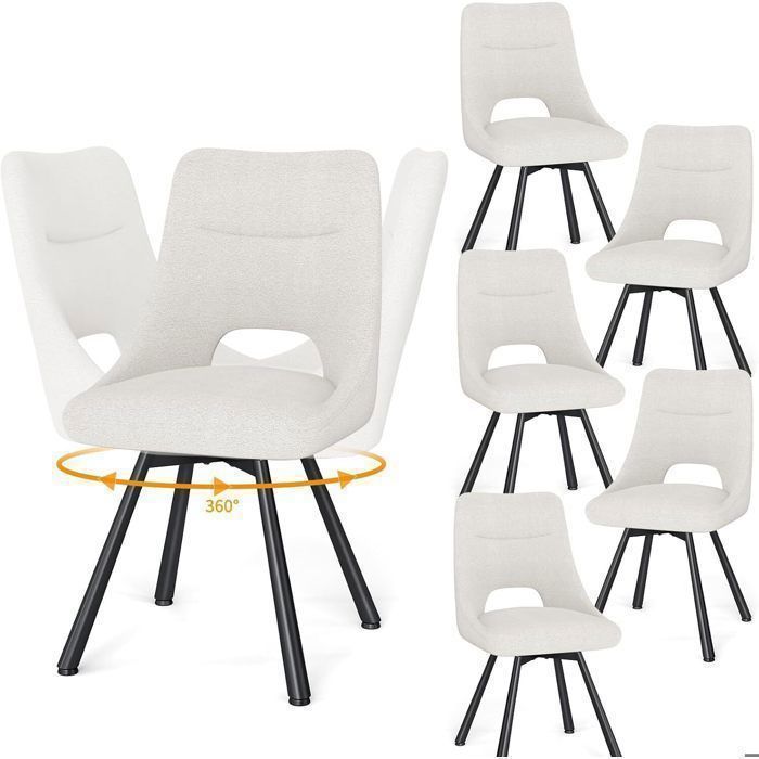 WAFTING Lot de 6 Chaises de Salle à Manger Pivotante à 360° Chaises de Cuisine avec Pieds en Métal Beige