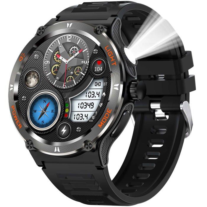 Montre intelligente étanche - RNCYN - KT76 - 3ATM - Tracker fréquence cardiaque - Suivi du sommeil - Boussole - Verre
