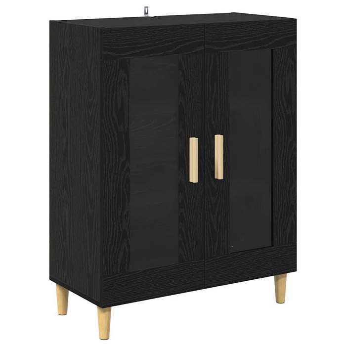 Buffet moderne en bois dingénierie - GKO - Chêne noir - 69 5x34x90 cm - 2 portes - Portes en verre transparent