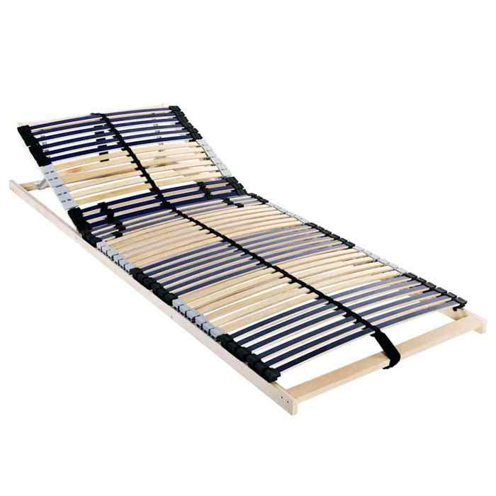 Sommier à lattes en bois de hêtre - UU - 90x190 cm - Marron - Appui-tête réglable - Repose-pieds réglable - 39 lattes
