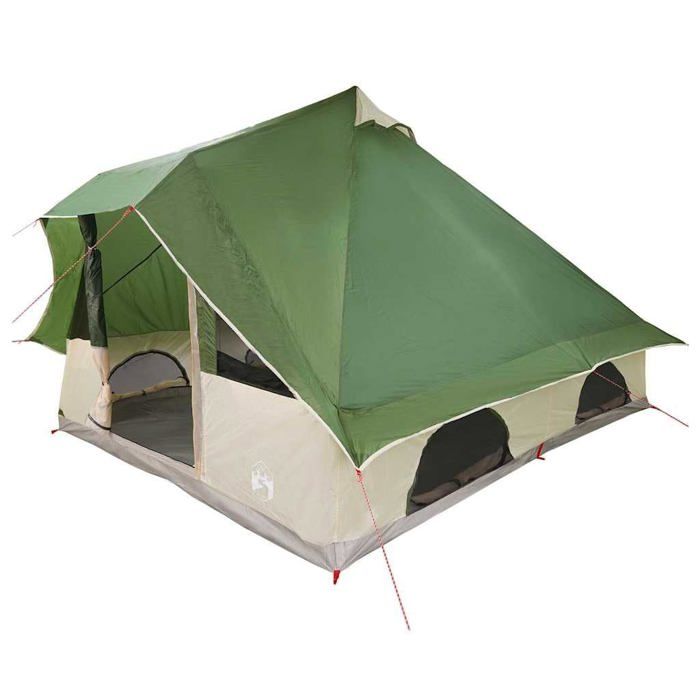 Tente Tipi - vidaXL - 358x296x258 cm - Vert - Taffetas - Imperméable - 8 personnes - 1 porte - 6 fenêtres - E-Port