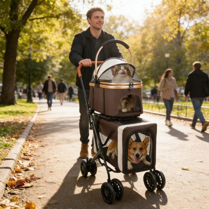 Comparer les prix de MIPAN.Poussette Pour Chat Double - Pliable - Poussette Pour Chat Avec Nacelle Enleva Le - 97x 58x 46 cm - Pour Chat /Chen-Marron