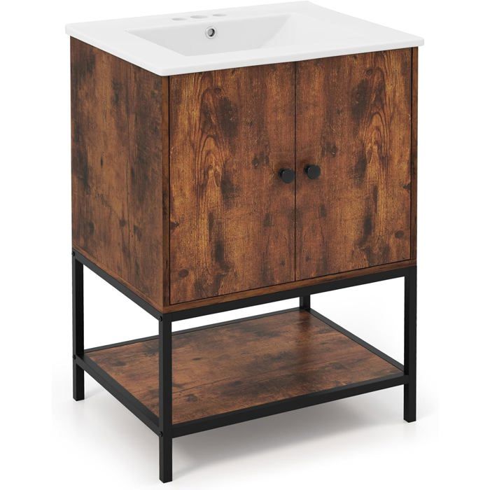 GIANTEX Meuble sous Lavabo Salle de Bains en Céramique Meuble sous Vasque Encastrée 61 x 465 x 87 cm Charge 70KG