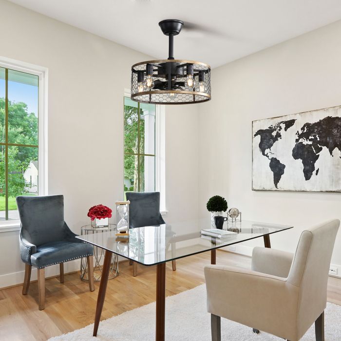 Ventilateur de plafond cage de 20 pouces avec 7 pales en ABS télécommande petit ventilateur moteur CC réversiblenoir - Desviae