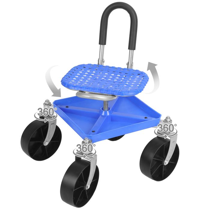 Tabouret de Jardin avec roulettes - CREMLANK - hauteur réglable - multifonctionnel - 6KG - Acier PP - 32X32X61CM - BLEU