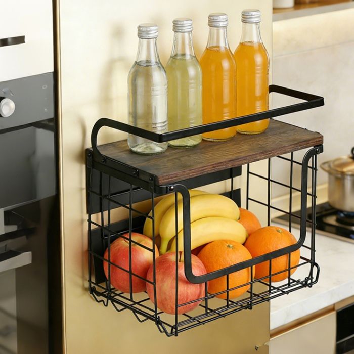 Panier à Fruits Magnétique Suspendu et Etagère à Epices 2 en 1 Organiseur de Cuisine Rangement pour Fruits et Légumes