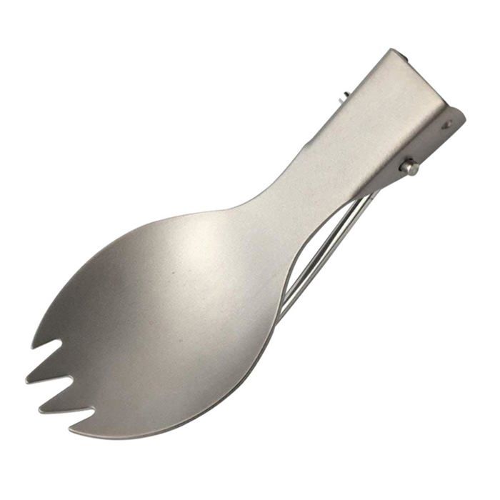 Cuillère-fourchette camping - Vaisselle titane poignée pliable multifonction pour randonnée pêche Aucuneary