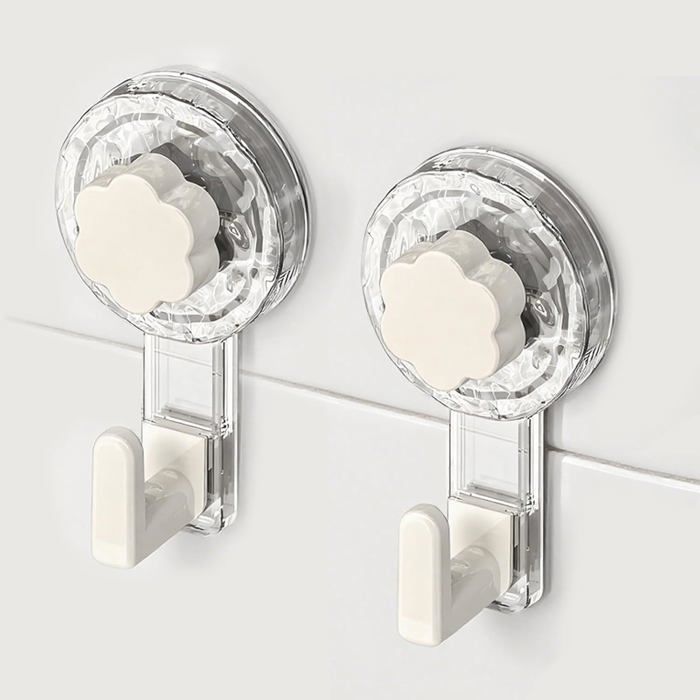 Crochets à serviettes pour salle de bain — Fixation par ventouse ultra-puissante Transparent + Blanc 11 2 x 6 2 x 4 3 cm (Lot de 2)