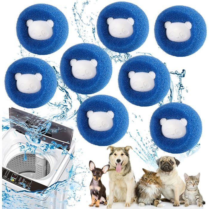 Boule anti-poils réutilisable - Unbrand - 8 pièces - Éponge haute qualité - Absorbe poils et peluches