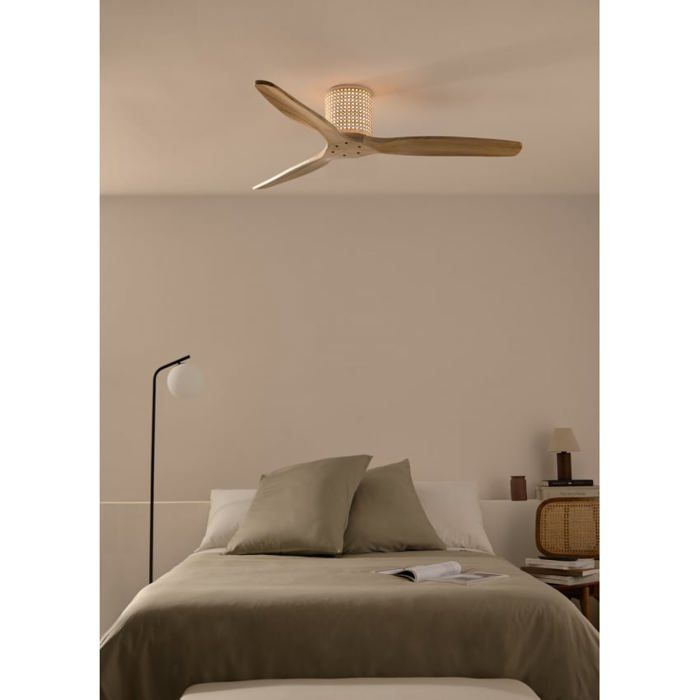 WIND CALM CUSTOM RATTAN - Ventilateur de plafond 40W silencieux Ø132 cm avec éclairage LED dans le corps et la lampe