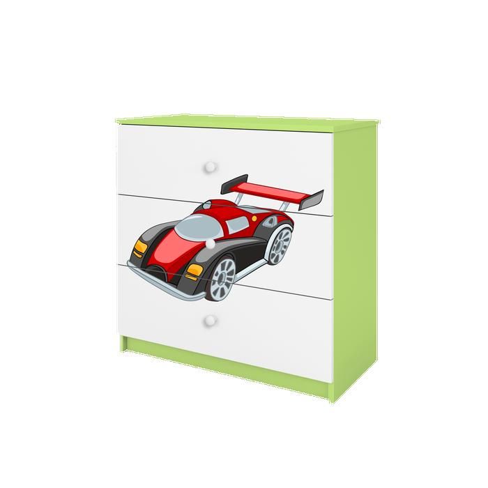 Commode enfant avec tiroirs en forme de voiture de course verte - Babydreams