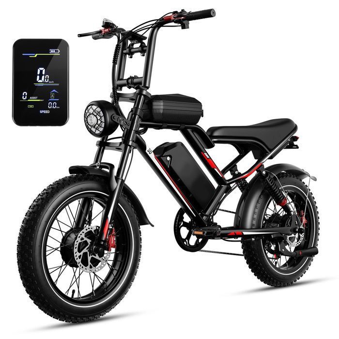 HIQIS Vélo électrique 50km/h-Moteur 1000W*2 -Amovible 48V 25Ah-Fatbike Tout Terrain 20-Velo vtt adulte suspension intégrale-Noir S8