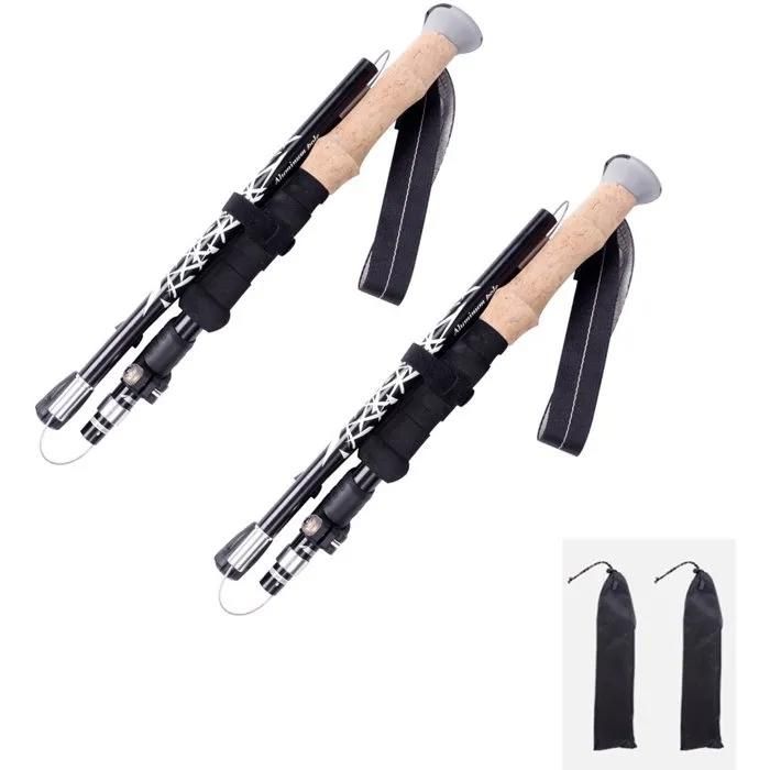 Lot de 2 bâtons de marche pliables réglables 110-130 cm antidérapants pour randonnée et trekking