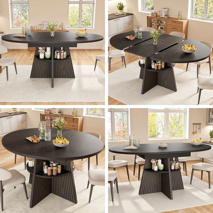 Table à manger extensible avec rangement plateau épais idéale pour petits espaces，Noir