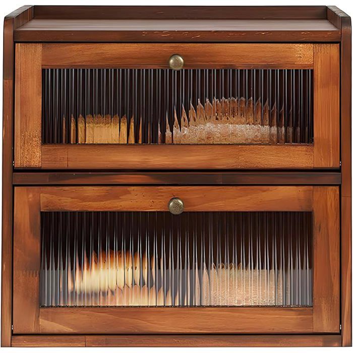 Huche à Pain Grandes BoîTes de Rangement Pour Pain En Bois Massif Double Boite a Pain BoîTe de Rangement Pour PâTisseries